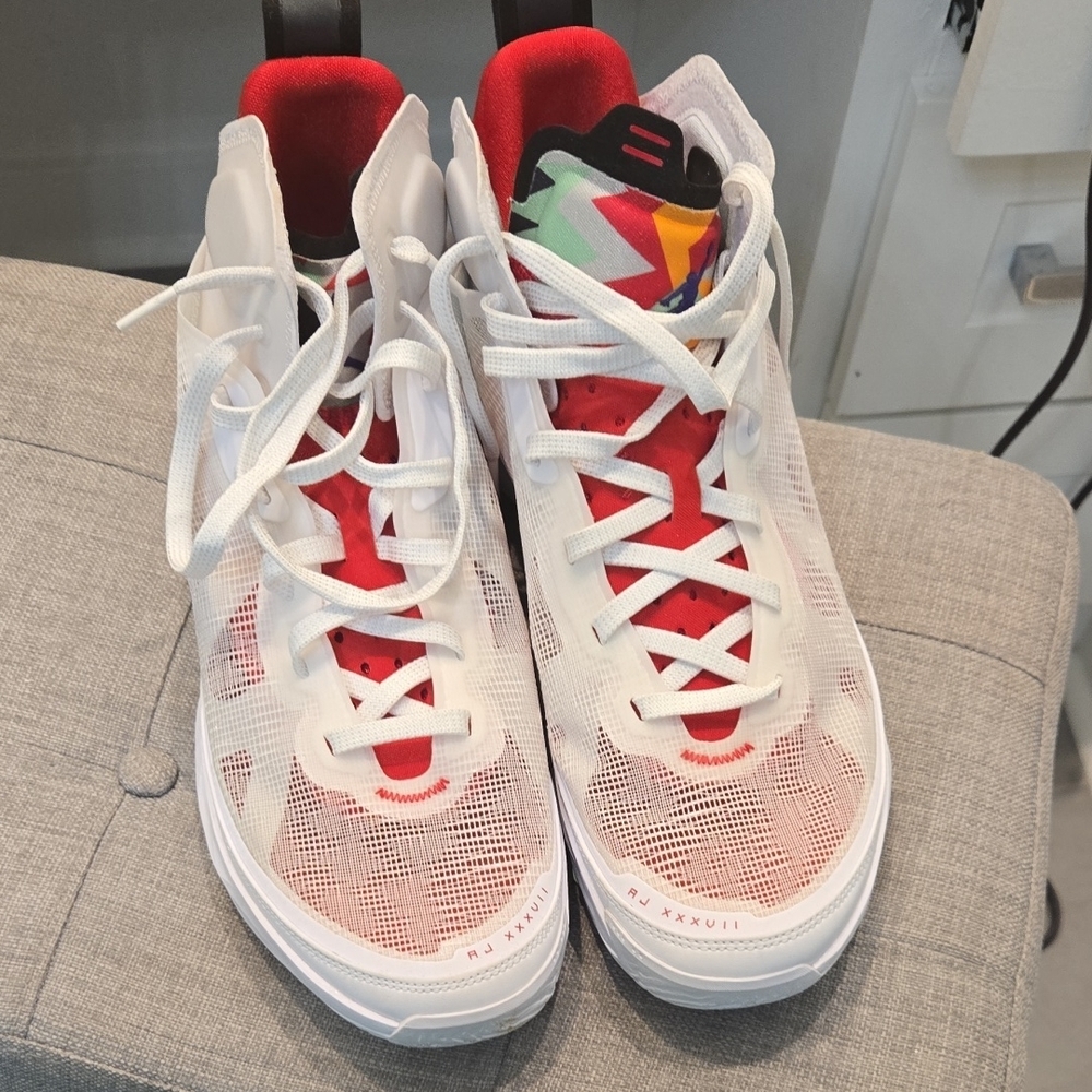White and Red High-Top Sneakers